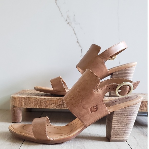 Born Cindie Sandals Womens Mocha Brown Full Grain Leather D90016 Chunky Heels - Picture 1 of 7